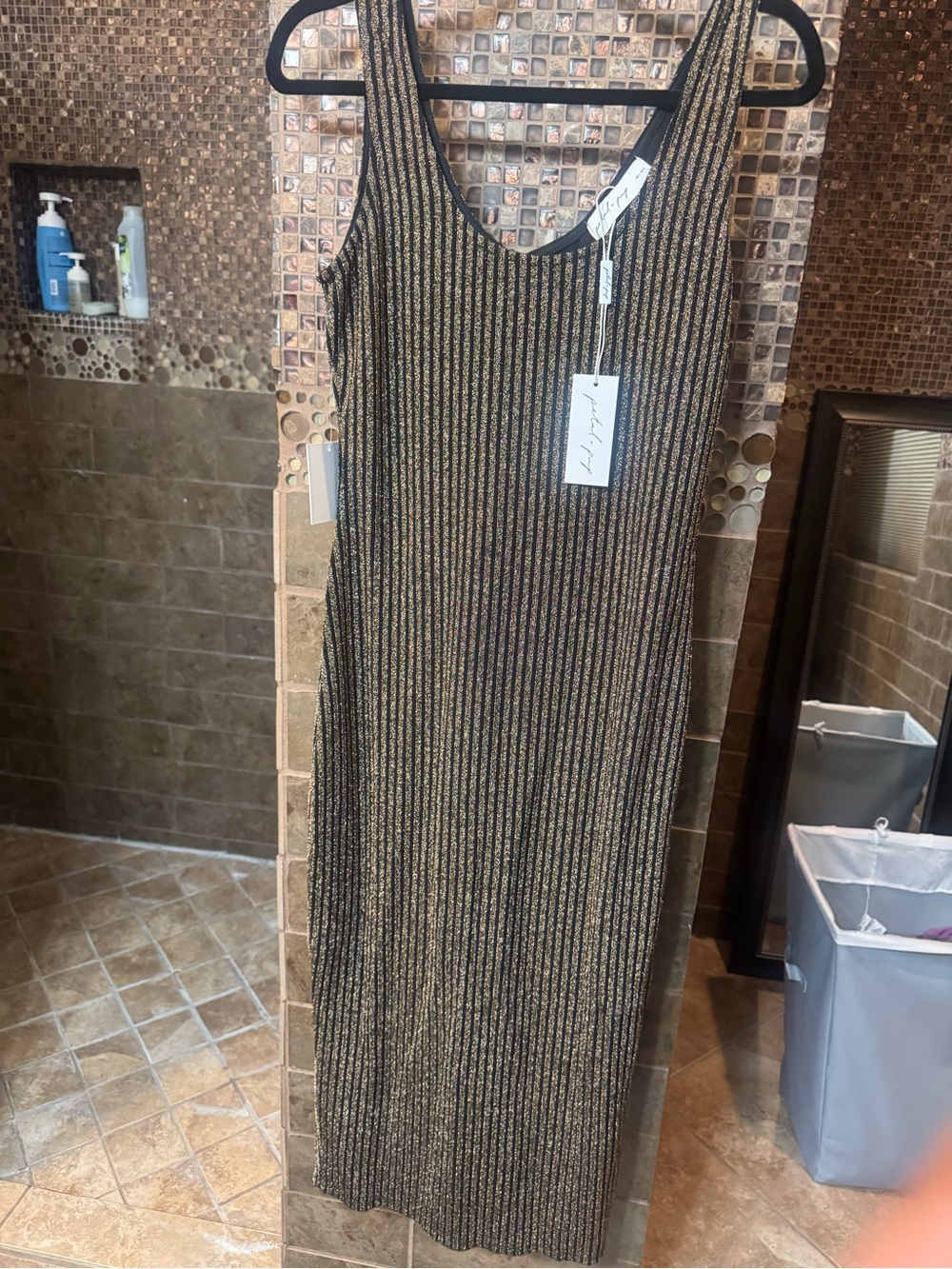 Petal & Pup Black and Gold Striped Tank Midi Dress